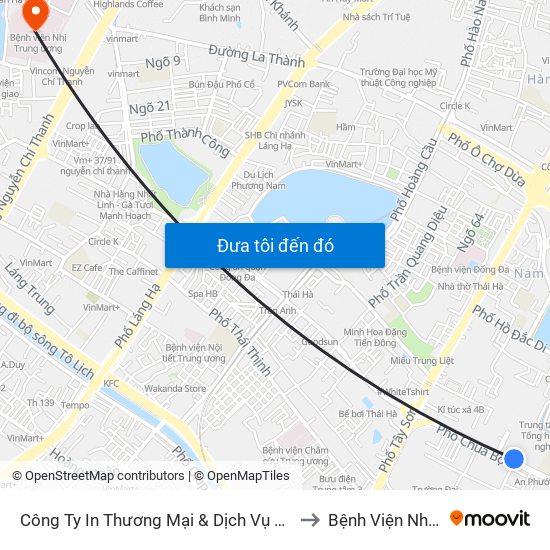 Công Ty In Thương Mại & Dịch Vụ Ngân Hàng - Số 10 Chùa Bộc to Bệnh Viện Nhi Trung Ương map