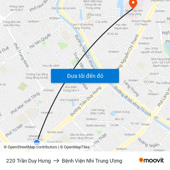 220 Trần Duy Hưng to Bệnh Viện Nhi Trung Ương map