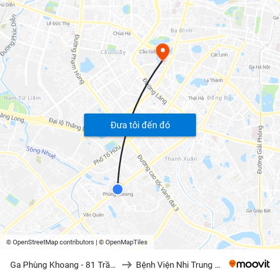 Ga Phùng Khoang - 81 Trần Phú to Bệnh Viện Nhi Trung Ương map