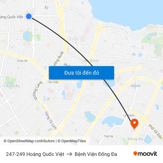 247-249 Hoàng Quốc Việt to Bệnh Viện Đống Đa map