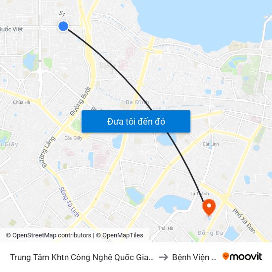 Trung Tâm Khtn Công Nghệ Quốc Gia - 18 Hoàng Quốc Việt to Bệnh Viện Đống Đa map