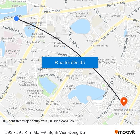 593 - 595 Kim Mã to Bệnh Viện Đống Đa map