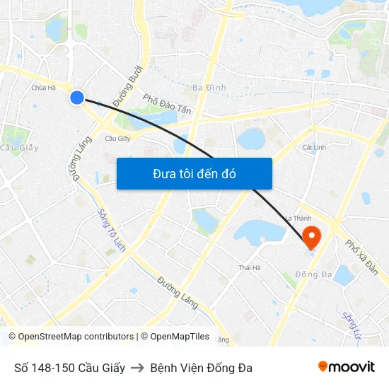 Số 148-150 Cầu Giấy to Bệnh Viện Đống Đa map