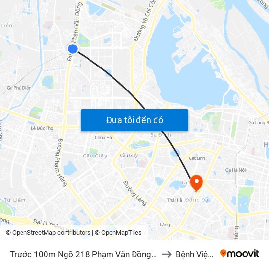 Trước 100m Ngõ 218 Phạm Văn Đồng (Đối Diện Công Viên Hòa Bình) to Bệnh Viện Đống Đa map