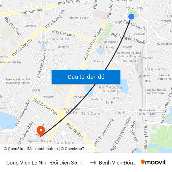 Công Viên Lê Nin - Đối Diện 35 Trần Phú to Bệnh Viện Đống Đa map