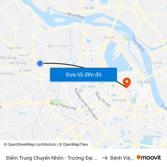 Điểm Trung Chuyển Nhổn - Trường Đại Học Công Nghiệp Hà Nội - Đường 32 to Bệnh Viện Tràng An map