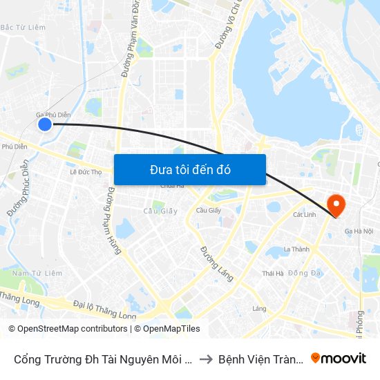 Cổng Trường Đh Tài Nguyên Môi Trường to Bệnh Viện Tràng An map