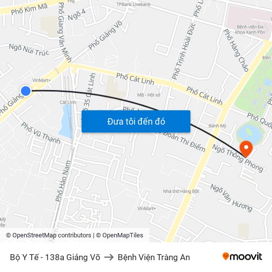 Bộ Y Tế - 138a Giảng Võ to Bệnh Viện Tràng An map