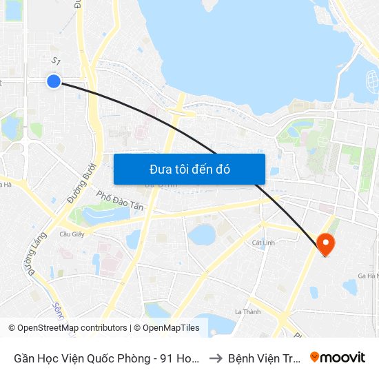 Gần Học Viện Quốc Phòng - 91 Hoàng Quốc Việt to Bệnh Viện Tràng An map