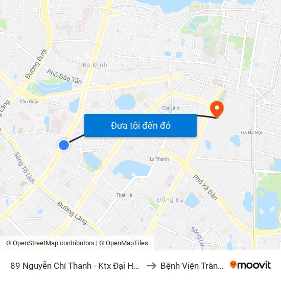 89 Nguyễn Chí Thanh - Ktx Đại Học Luật to Bệnh Viện Tràng An map