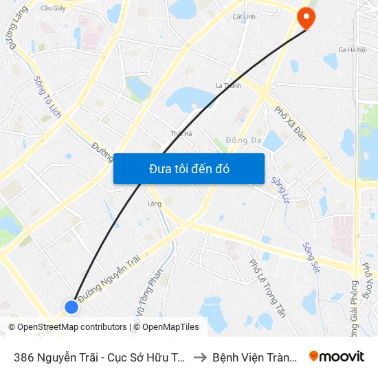 386 Nguyễn Trãi - Cục Sở Hữu Trí Tuệ to Bệnh Viện Tràng An map