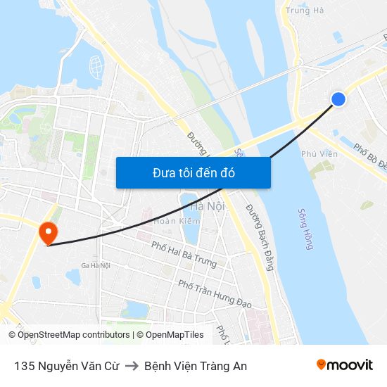 135 Nguyễn Văn Cừ to Bệnh Viện Tràng An map