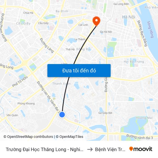 Trường Đại Học Thăng Long - Nghiêm Xuân Yêm to Bệnh Viện Tràng An map