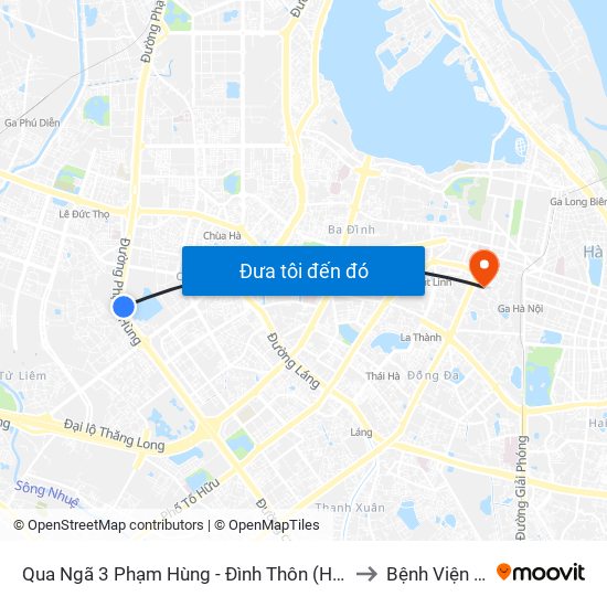 Qua Ngã 3 Phạm Hùng - Đình Thôn (Hướng Đi Phạm Văn Đồng) to Bệnh Viện Tràng An map