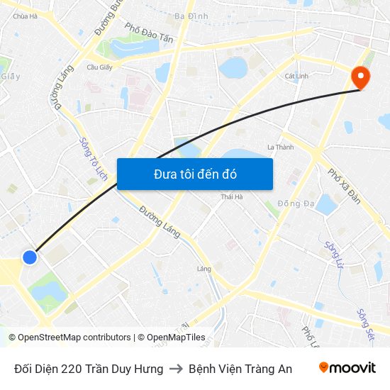 Đối Diện 220 Trần Duy Hưng to Bệnh Viện Tràng An map