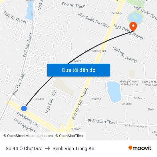 Số 94 Ô Chợ Dừa to Bệnh Viện Tràng An map