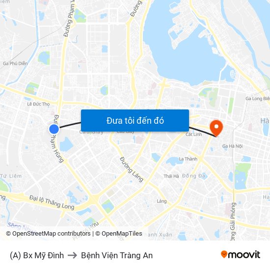 (A) Bx Mỹ Đình to Bệnh Viện Tràng An map