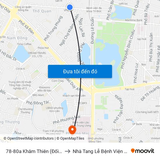 78-80a Khâm Thiên (Đối Diện 71) to Nhà Tang Lễ Bệnh Viện Bạch Mai map