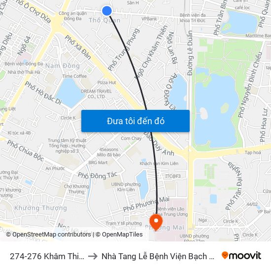 274-276 Khâm Thiên to Nhà Tang Lễ Bệnh Viện Bạch Mai map