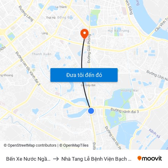 Bến Xe Nước Ngầm to Nhà Tang Lễ Bệnh Viện Bạch Mai map