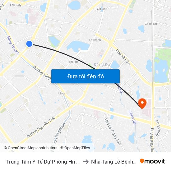 Trung Tâm Y Tế Dự Phòng Hn - 70 Nguyễn Chí Thanh to Nhà Tang Lễ Bệnh Viện Bạch Mai map
