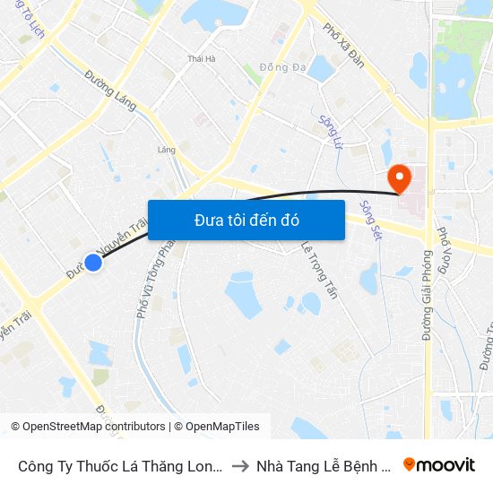 Công Ty Thuốc Lá Thăng Long - 235 Nguyễn Trãi to Nhà Tang Lễ Bệnh Viện Bạch Mai map