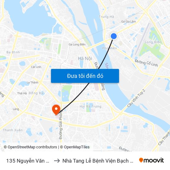 135 Nguyễn Văn Cừ to Nhà Tang Lễ Bệnh Viện Bạch Mai map