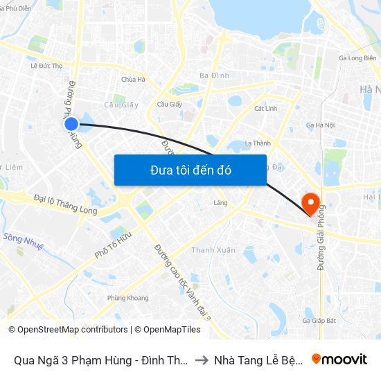 Qua Ngã 3 Phạm Hùng - Đình Thôn (Hướng Đi Phạm Văn Đồng) to Nhà Tang Lễ Bệnh Viện Bạch Mai map
