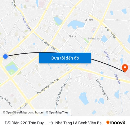 Đối Diện 220 Trần Duy Hưng to Nhà Tang Lễ Bệnh Viện Bạch Mai map