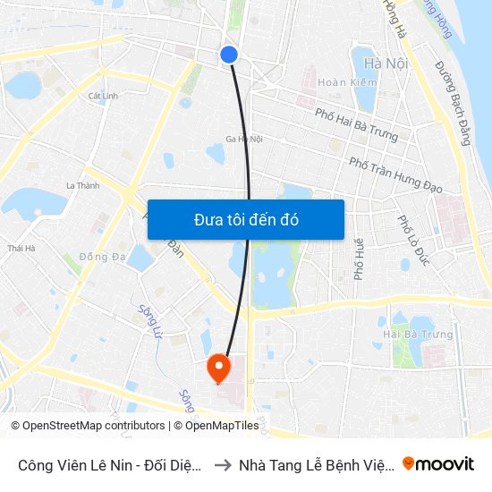 Công Viên Lê Nin - Đối Diện 35 Trần Phú to Nhà Tang Lễ Bệnh Viện Bạch Mai map