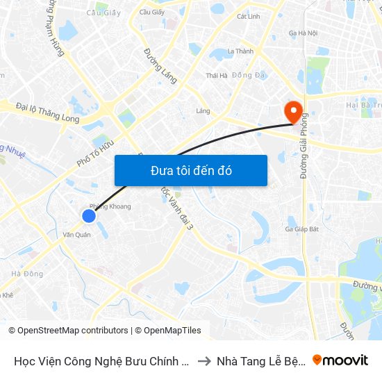 Học Viện Công Nghệ Bưu Chính Viễn Thông - Trần Phú (Hà Đông) to Nhà Tang Lễ Bệnh Viện Bạch Mai map