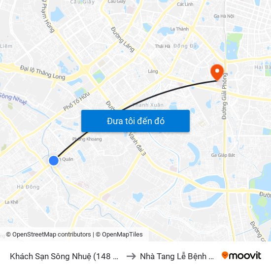 Khách Sạn Sông Nhuệ (148 Trần Phú- Hà Đông) to Nhà Tang Lễ Bệnh Viện Bạch Mai map