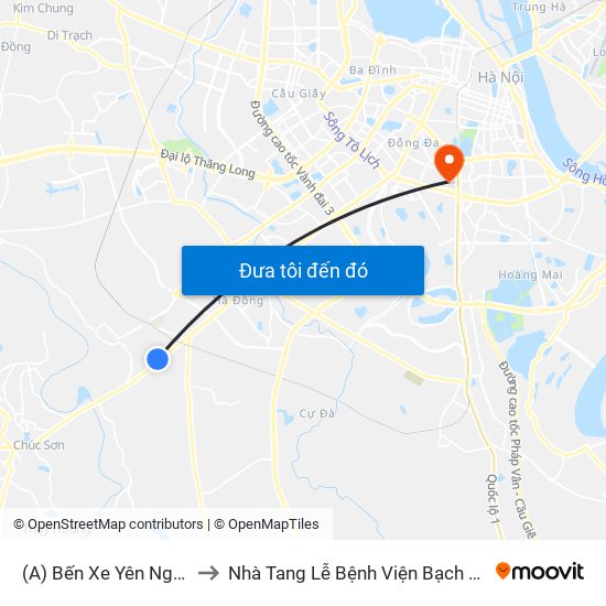 (A) Bến Xe Yên Nghĩa to Nhà Tang Lễ Bệnh Viện Bạch Mai map