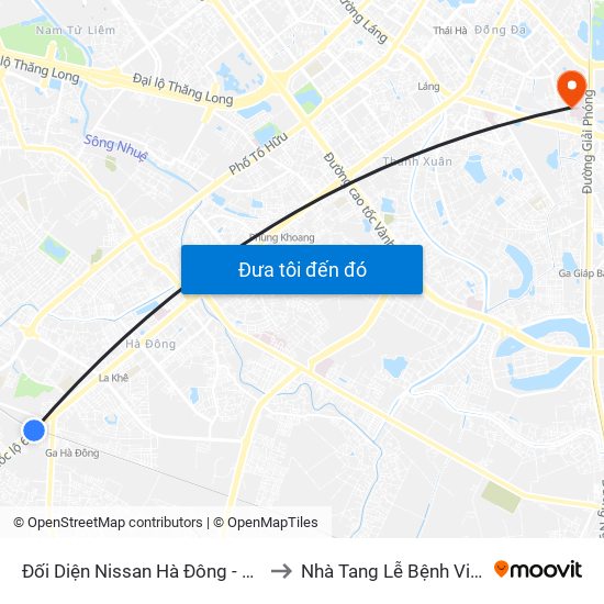 Đối Diện Nissan Hà Đông - Nhà Ga Văn Khê to Nhà Tang Lễ Bệnh Viện Bạch Mai map