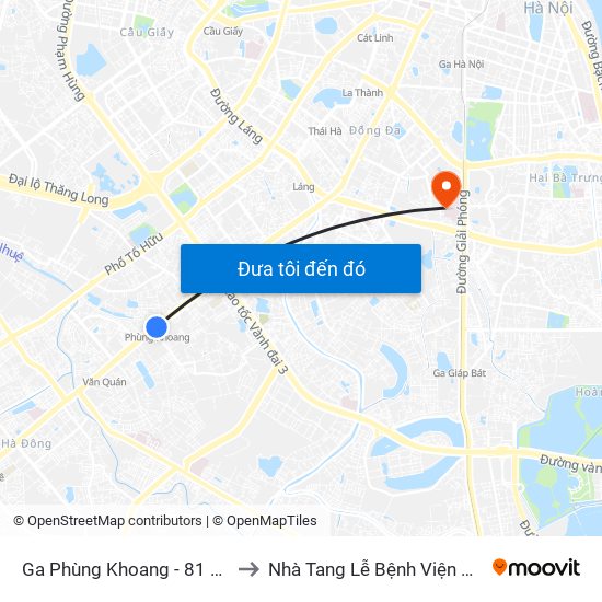 Ga Phùng Khoang - 81 Trần Phú to Nhà Tang Lễ Bệnh Viện Bạch Mai map