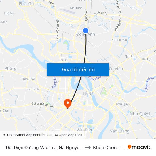 Đối Diện Đường Vào Trại Gà Nguyên Khê - Km 15+750 Quốc Lộ 3 to Khoa Quốc Tế Đh Quôc Gia map