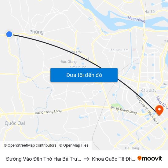 Đường Vào Đền Thờ Hai Bà Trưng - Quốc Lộ 32 to Khoa Quốc Tế Đh Quôc Gia map