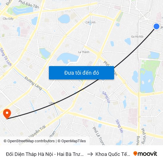 Đối Diện Tháp Hà Nội - Hai Bà Trưng (Cạnh 56 Hai Bà Trưng) to Khoa Quốc Tế Đh Quôc Gia map