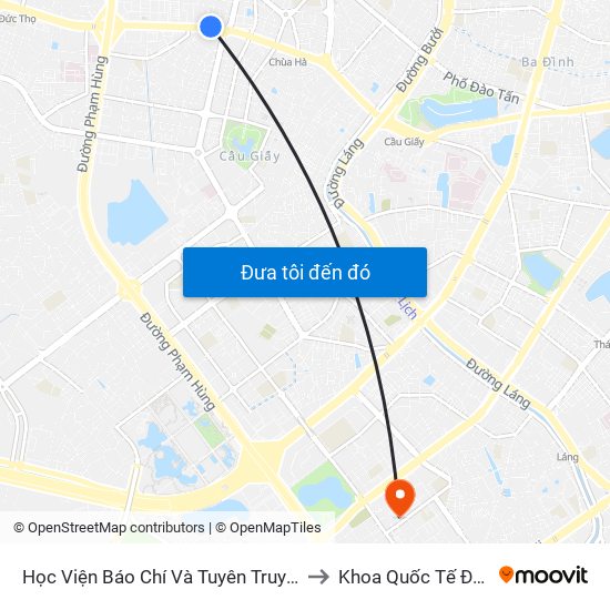 Học Viện Báo Chí Và Tuyên Truyền - 36 Xuân Thủy to Khoa Quốc Tế Đh Quôc Gia map