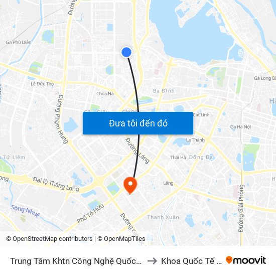 Trung Tâm Khtn Công Nghệ Quốc Gia - 18 Hoàng Quốc Việt to Khoa Quốc Tế Đh Quôc Gia map