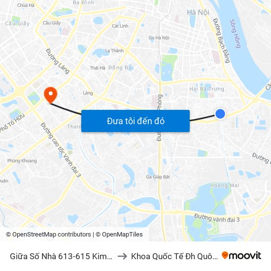 Giữa Số Nhà 613-615 Kim Ngưu to Khoa Quốc Tế Đh Quôc Gia map