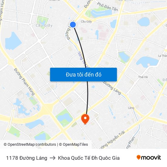 1178 Đường Láng to Khoa Quốc Tế Đh Quôc Gia map