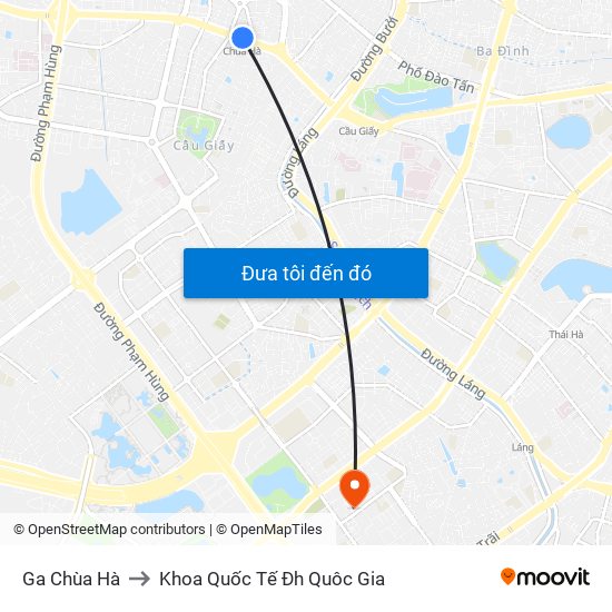 Ga Chùa Hà to Khoa Quốc Tế Đh Quôc Gia map