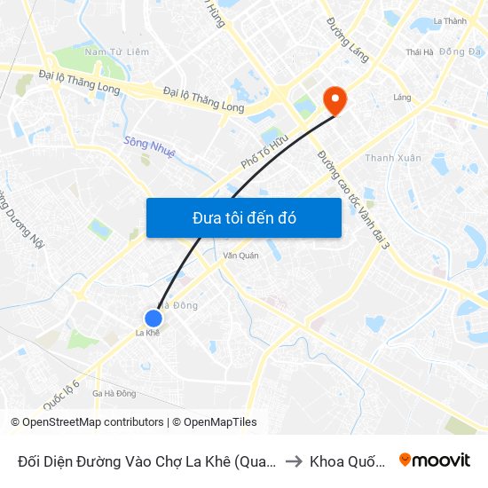 Đối Diện Đường Vào Chợ La Khê (Qua Ga Metro La Khê) - 405 Quang Trung (Hà Đông) to Khoa Quốc Tế Đh Quôc Gia map