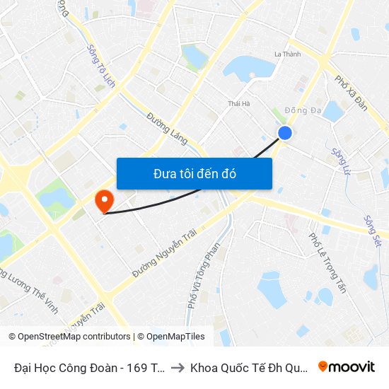 Đại Học Công Đoàn - 169 Tây Sơn to Khoa Quốc Tế Đh Quôc Gia map