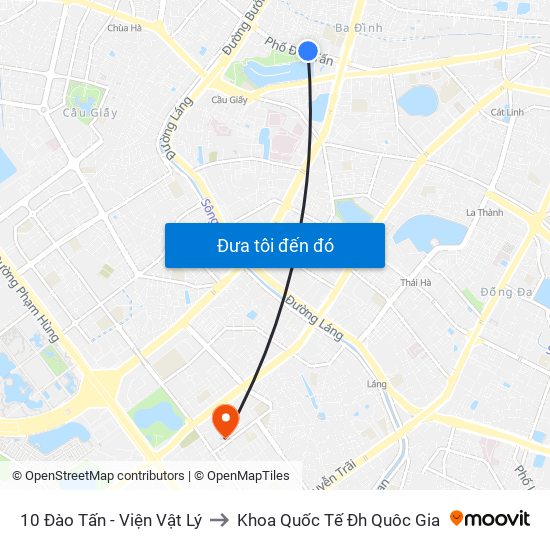 10 Đào Tấn - Viện Vật Lý to Khoa Quốc Tế Đh Quôc Gia map