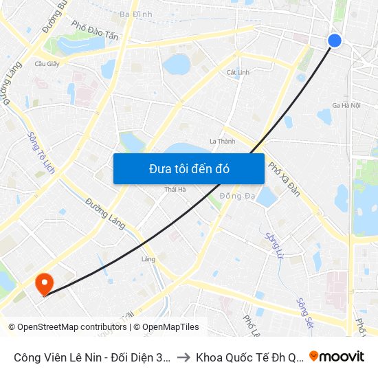 Công Viên Lê Nin - Đối Diện 35 Trần Phú to Khoa Quốc Tế Đh Quôc Gia map