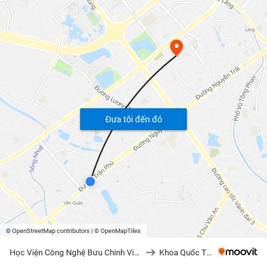 Học Viện Công Nghệ Bưu Chính Viễn Thông - Trần Phú (Hà Đông) to Khoa Quốc Tế Đh Quôc Gia map