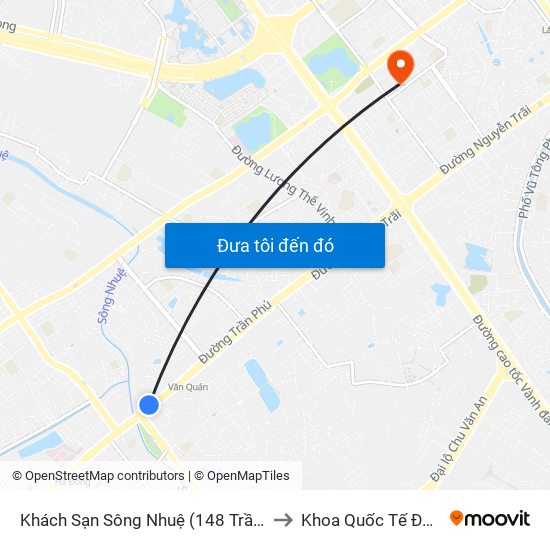 Khách Sạn Sông Nhuệ (148 Trần Phú- Hà Đông) to Khoa Quốc Tế Đh Quôc Gia map