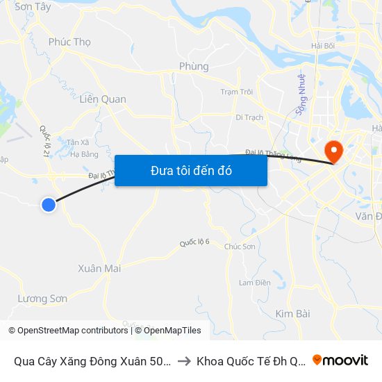 Qua Cây Xăng Đông Xuân 50m - Đt446 to Khoa Quốc Tế Đh Quôc Gia map